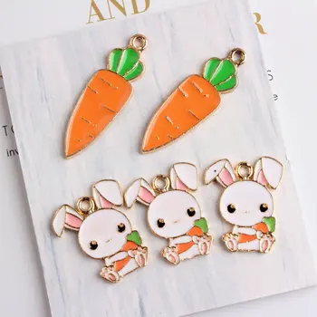 

10pcs Fashion Enamel Rabbit Bunny Carrot Charms, Metal Vegetable Fruit Carota Pendants Dangle For Earrings Jewelry Making DIY