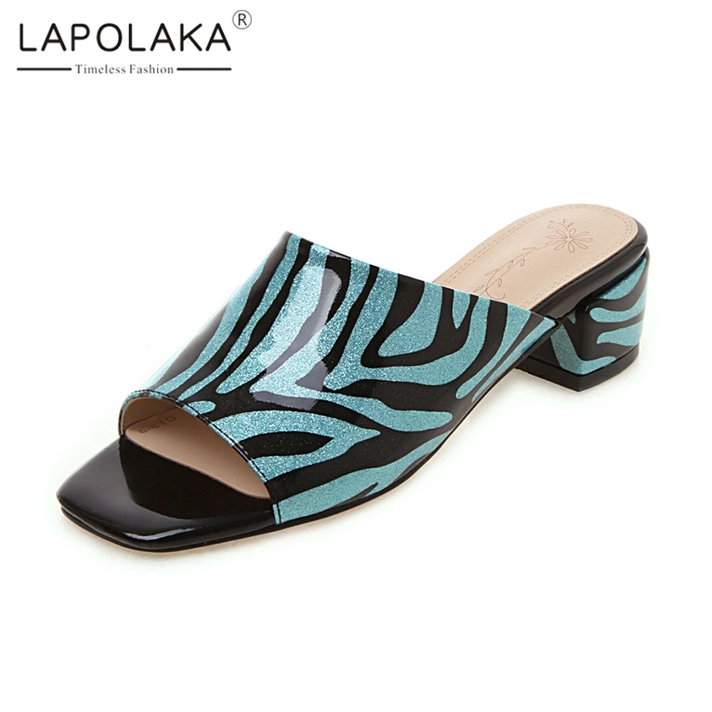 

lapolaka brand new big size 33-43 INS hot print ladies med heels mules women shoes woman casual party summer slippers