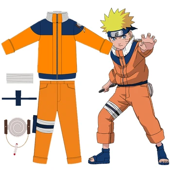 

High Quality New Uzumaki Naruto Cosplay Costumes Kids Child Fancy Ball Party Include Tops + Pants + Leggings + Kunai bag Suit