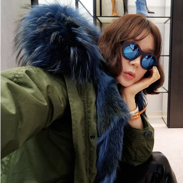 Cheap Thick Padded Jacket 2016 Fashion Army Green Large Real Fur Collar Cotton-padded Solid Color Long Sleeve Outwear Female Parkas