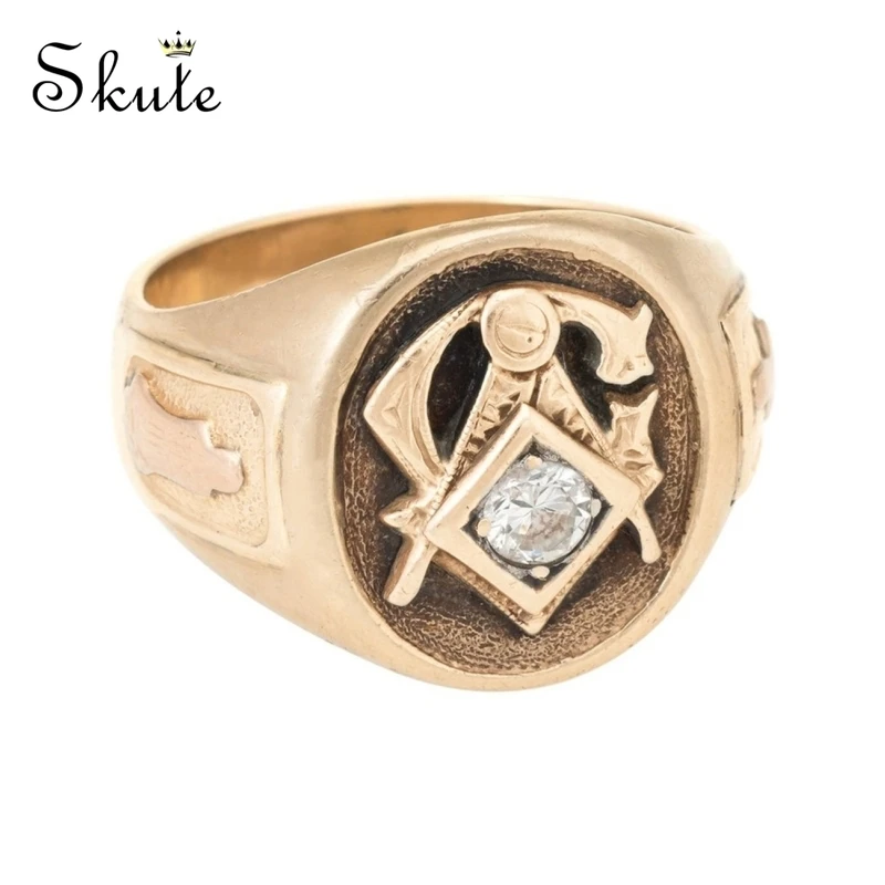 

Skute Domineering Masonic Inlay Zircon Ring for Men Gold Color Masonic Symbol Freemason Masonic Finger Ring Male Fashion Jewelry