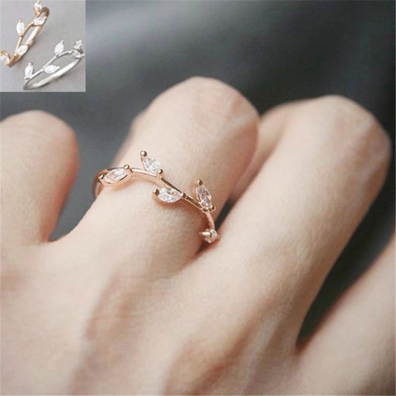 

Crystal Leaves Simple Ring Zirconia Simple Rings for Women Anti Allergies