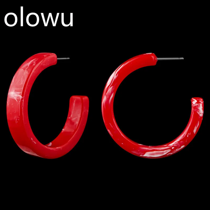 

olowu Korean Half Hoop Earrings Half Round Red Color Resin Acryic Earring Personalized Women Geometric Earrings Fashion Boho