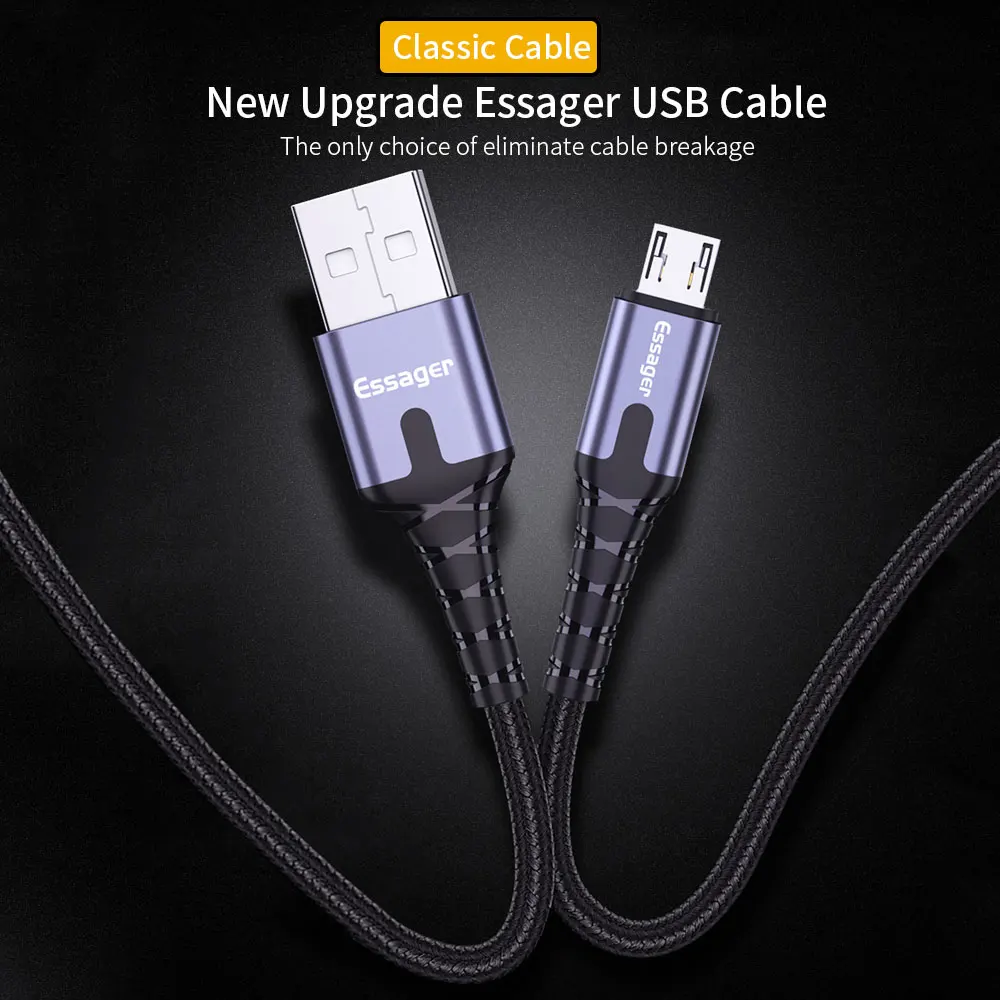 Essager LED المصغّر usb كابل 2.4A سريع بيانات الشحن كابلات الحبل سلك Microusb كابل الشاحن لسامسونج Xiaomi شاحن هاتف محمول يعمل بنظام تشغيل أندرويد