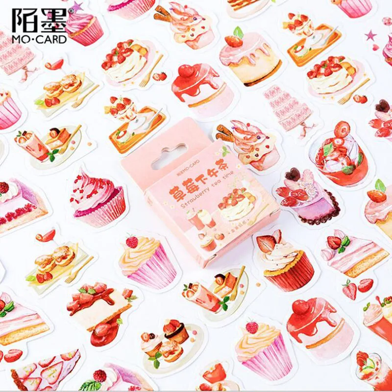 

Strawberry Flavor Series Boxed Stickers Strawberry Afternoon Tea Mini Decorative Album Thin Stationery Diy Diary Stickers 45pcs