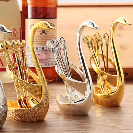 

Set of seven-piece(1+6) swan fruit servers coffee servers fruit forks coffee tableware sets dinnerware set desserts set