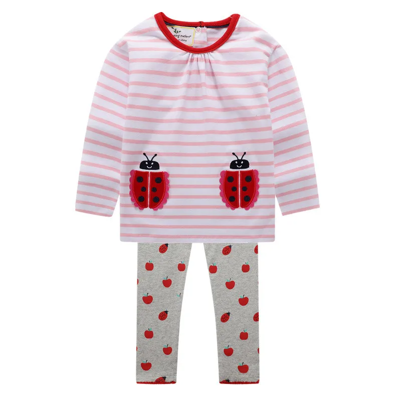 

Jumping meters Long Sleeve Clothing Sets Cotton Baby Girls Clothes Autumn Fox Applique Dots Cute Outfits Sets Girl Outwear Suits