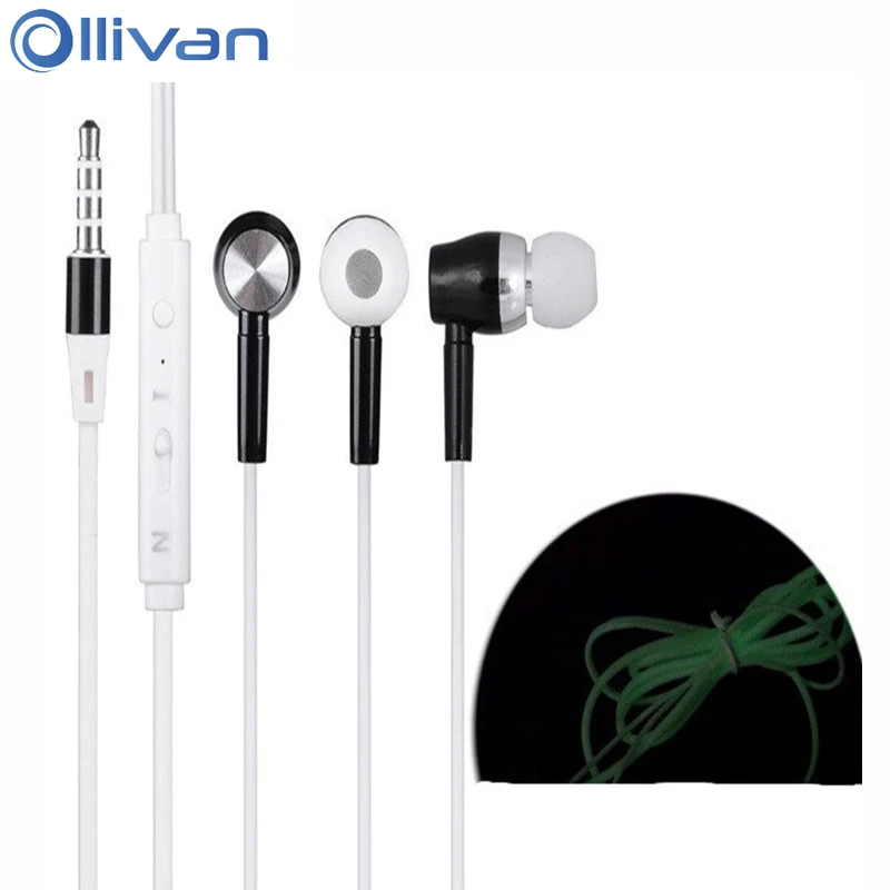 

Ollivan Metal Luminous Earphone Glow In The Dark Earphones Luminous Night Light Glowing Headsets Stereo In-Ear Earbuds With Mic