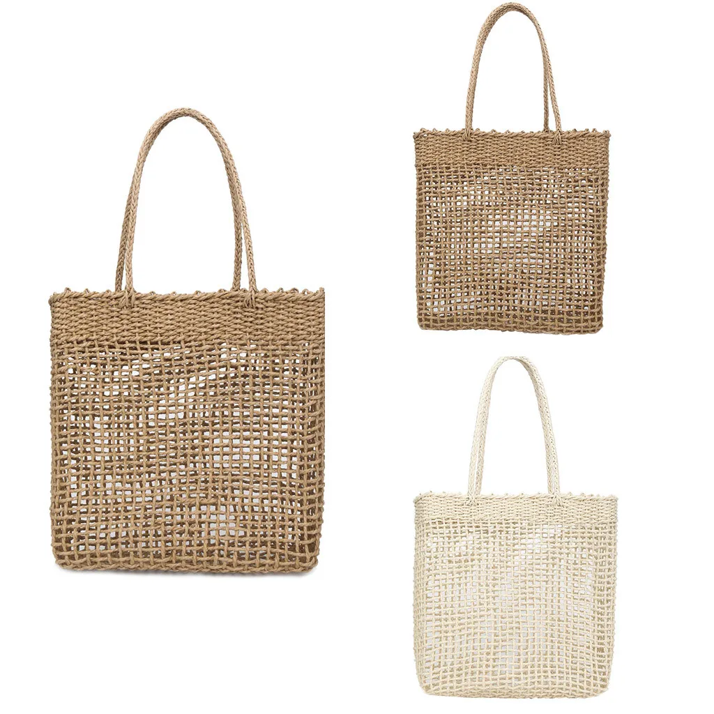 

Handbag, Openwork, Bohemian Style Straw Woven Bag Solid Color Shoulder Bags Wild Casual Hollow Bag