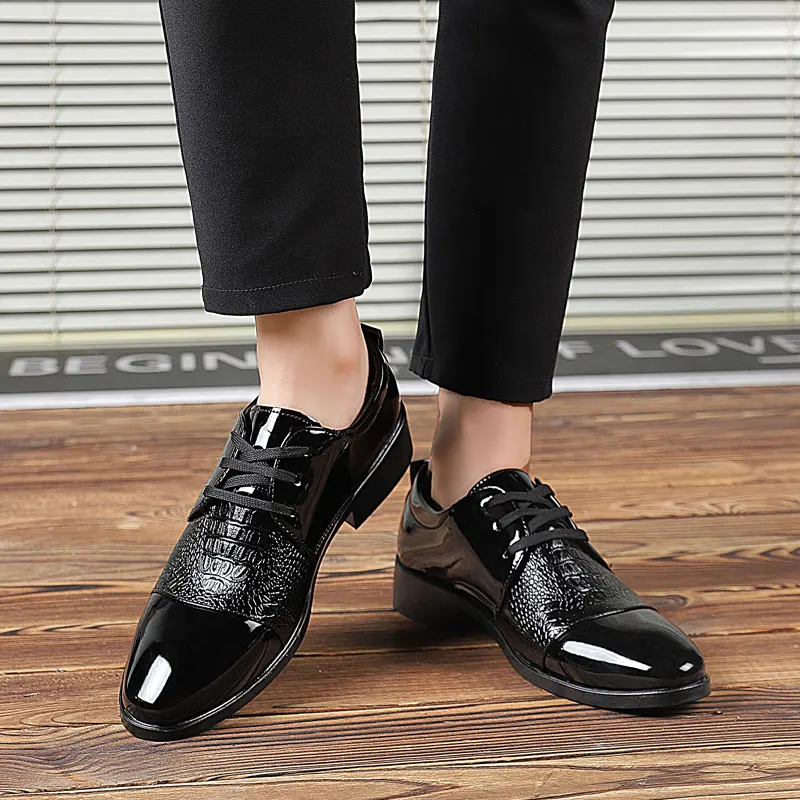 elegant british formal dress leather shoes men fashion snake skin pointed dress office dress footwear brogue oxford shoes men (25)