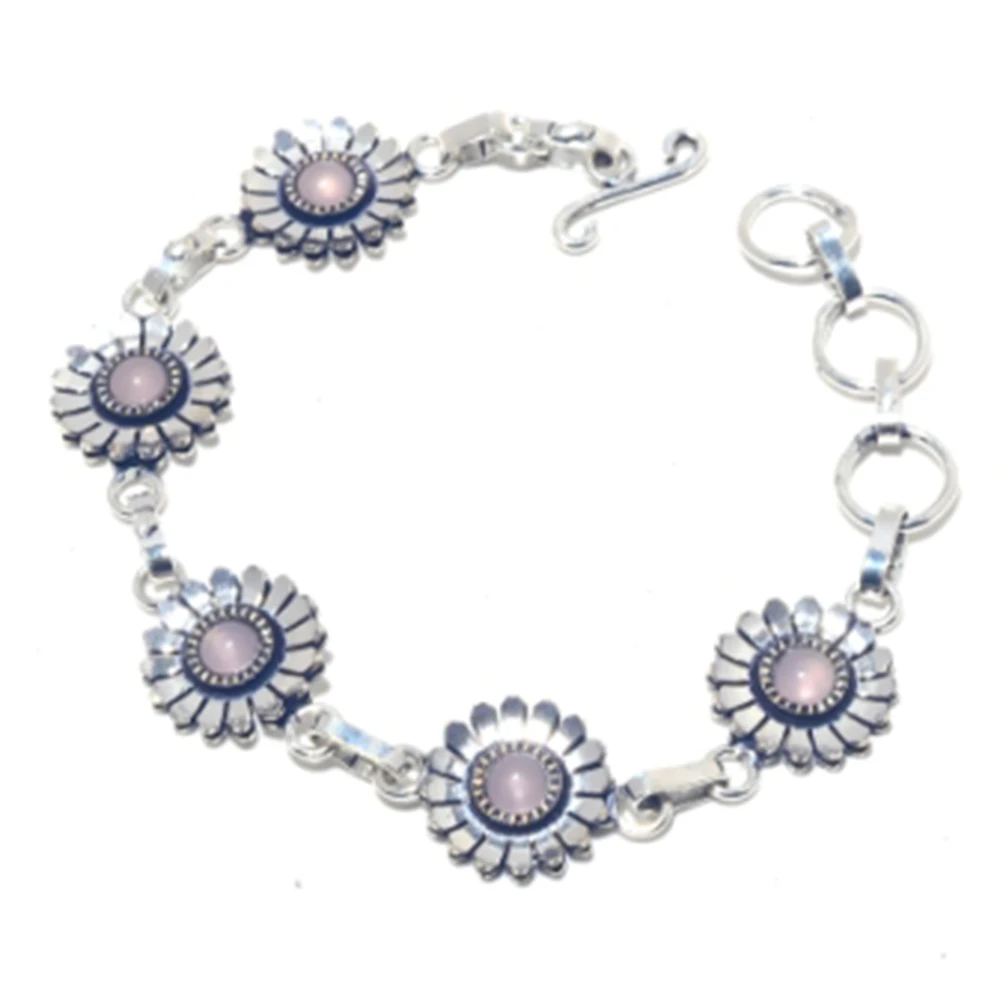 

Rose Quarts Bracelet Silver Overlay over Copper, 21cm , B3919