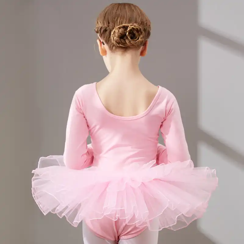 Combed Cotton Ballet Dress Dance Tutu Girls Kids Children Ballerina Long Sleeves