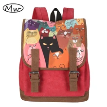Newest High Quality Women Canvas Backpack Double Belt Cartoon Cat Printing Backpack Students Computer Bag Notebook