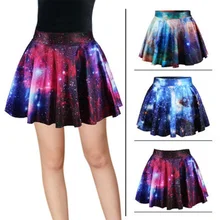 Летние Для женщин 3D Отпечатано Galaxy мини-юбка середины талии Harajuku Дамы плиссированные юбки милые сексуальные женские звездное небо юбка с принтом