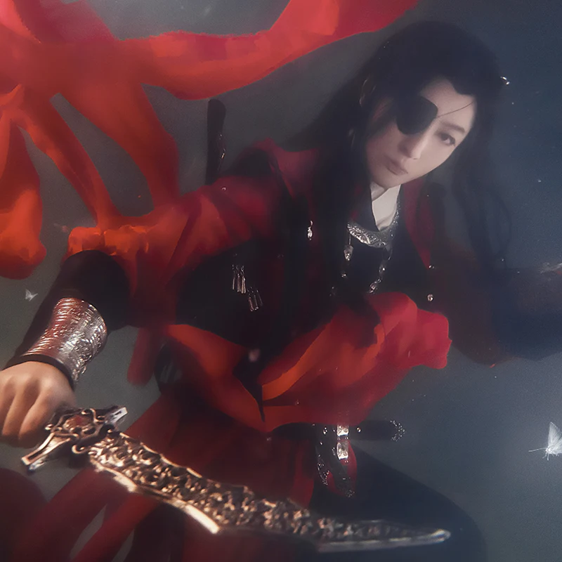 

New Arrival Anime Tian guan ci fu Cosplay Costume Desperate Ghost King Hua Cheng Cosplay Black Long Outfit With Cloak Full Set