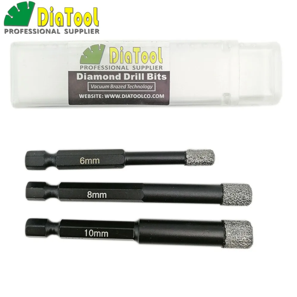 Diatool 3PK(6 мм+ 8 мм+ 10 мм) вакуумные спаяны алмазные биты для камня, фарфор/, кладки, сухой, быстрый-Fit хвостовиком