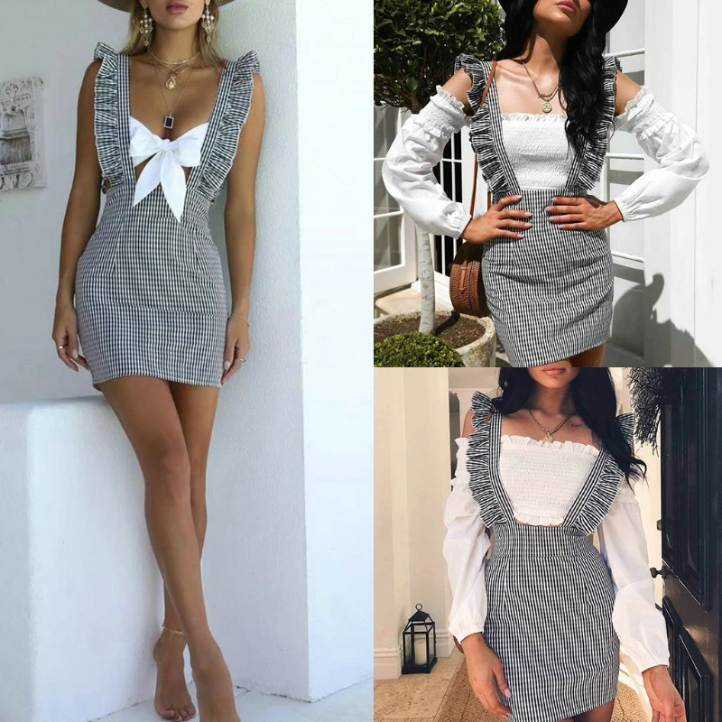 

2018 New Summer Skirt Women Suspender Skirts High Waist A line Mini Skirt Versatile Flare Skirt Adjustable Straps