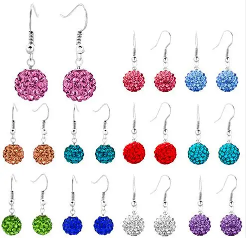 

Mixed White 10MM en Micro Pave Disco Ball Earrings Woen drop Jewelry Rhinestone lot E3435R crystal