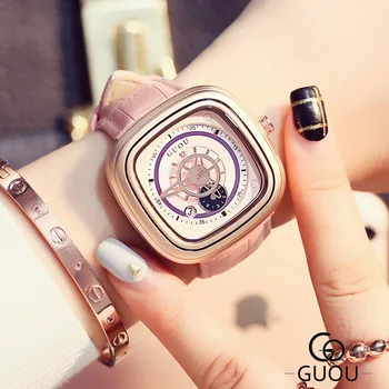 

2018 Top Brand GUOU Fashion Casual Quartz Women Watch Quartz-watch Women Ladies Leather Calendar Dress Guniune Wristwatches