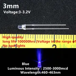 Бесплатная доставка Высокое качество 100 шт. 3 мм белый круглый светодиодный супер яркий синий светодиод высокий свет Диоды