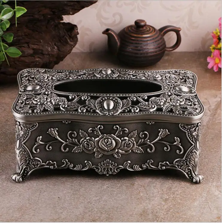 

European antique tin color hollow metal tissue box tissues box decor tissue holder kitchen for tissue paper ZJH070
