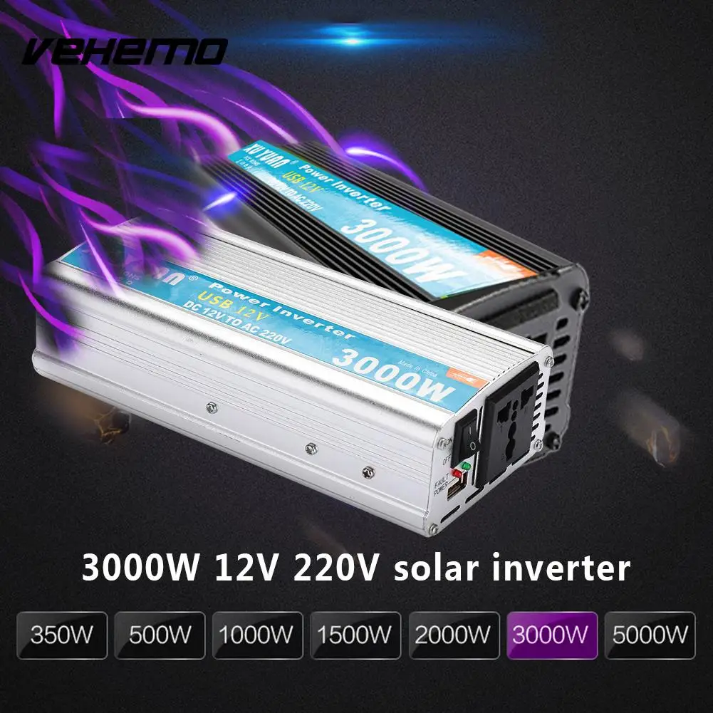 

Vehemo 3000W 12V To 220V Premium Durable Power Inverter Adapter Output Car Inverter Vehicle Solar Power Inverter