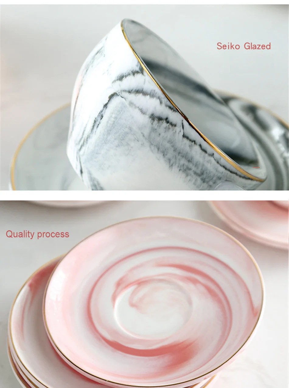 Marble Ceramic Cup Set Creative Gold Plating Milk Coffee Tea Breakfast Porcelain Golden Cup Couple Gift Wedding Decor 125ML (7)