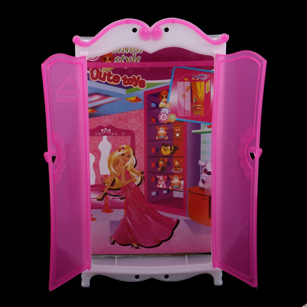 Doll Closet Wardrobe Clothes Cabinet Princess Bedroom  Dollhouse Miniature Furniture Pretend Toys for Barbie Dolls Accessory