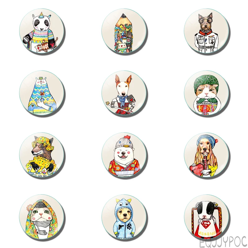 

12pcs Kawaii Cartoon 25 MM Fridge Magnet Dog Cat Donkey Anime Glass Dome Note Holder Magnetic Refrigerator Stickers Home Decor