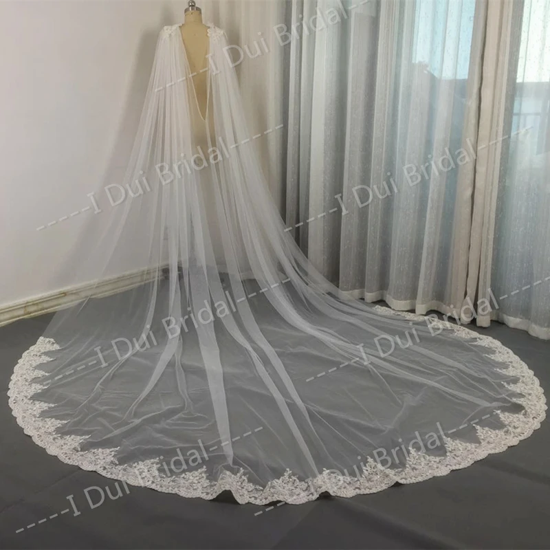 Bridal Scarf Wedding Shawl Lace 3 Meter Long Crystal Beaded Lace Cape Cloak