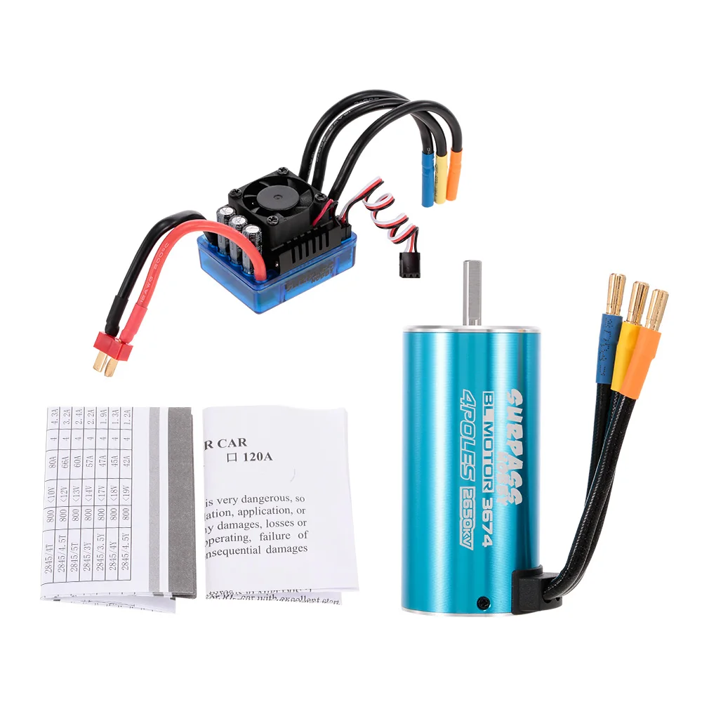 

3674 2650KV Sensorless Brushless Motor and 120A Brushless ESC Electronic Speed Controller for 1/10 1/8 RC Car Parts Accessories
