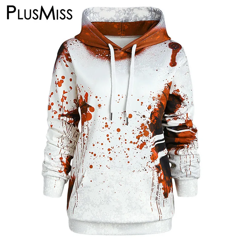 PlusMiss размера плюс 5XL Хэллоуин печатных шнурок толстовки кофты для женщин осень