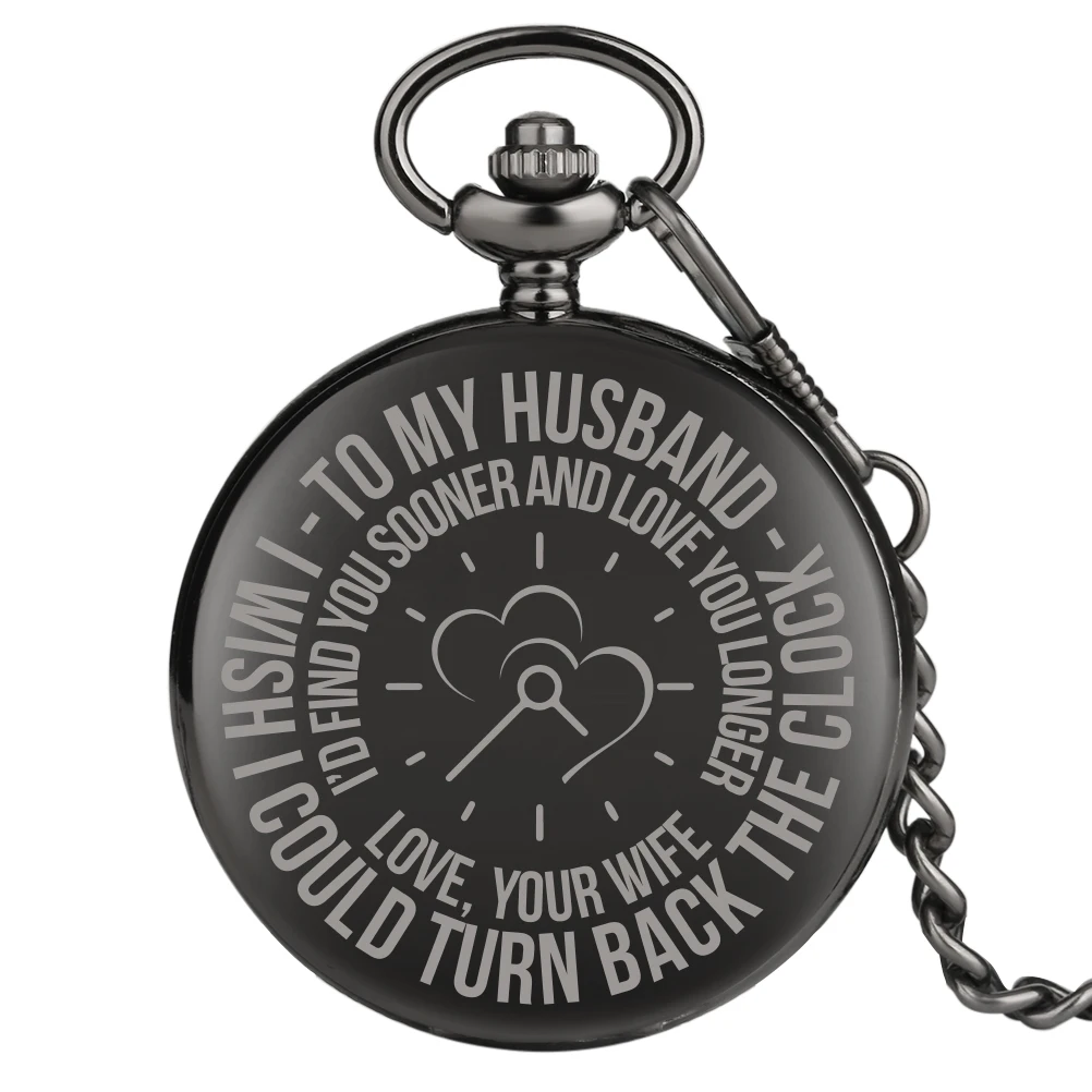 

Engraved Words To My Son To My Husband Series Pocket Watch Black Fob Watches Classic Necklace Chain Pendant Clock Souvenir Gifts