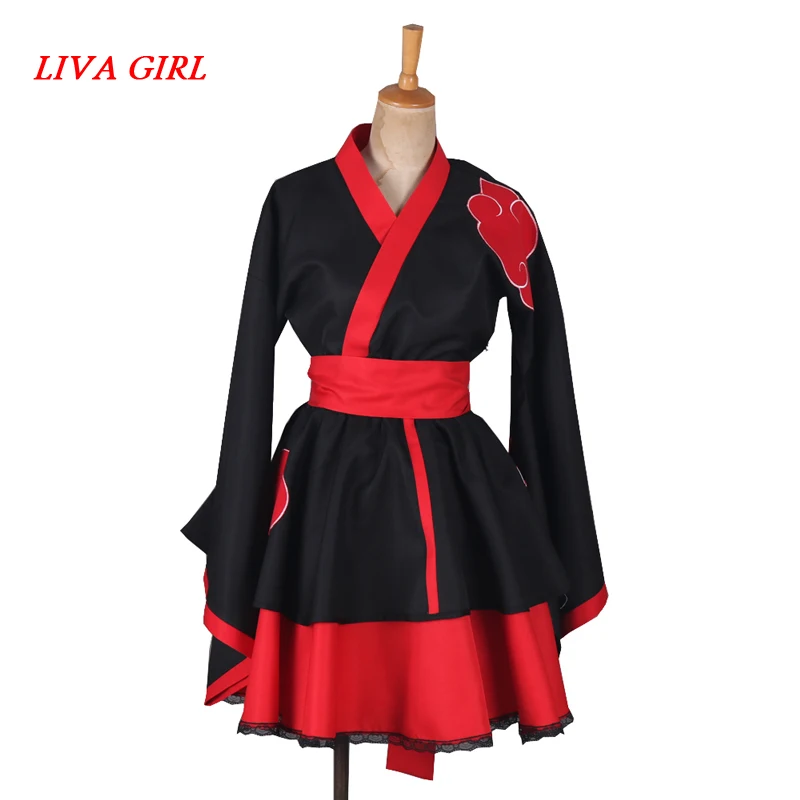 Naruto Shippuden Akatsuki Organisatie Vrouwelijke Lolita Kimono Dress Anime Cosplay Kostuum Naruto Shippuden Akatsuki Organisatie Vrouwelijke Lolita Kimono Dress Anime Cosplay Kostuum