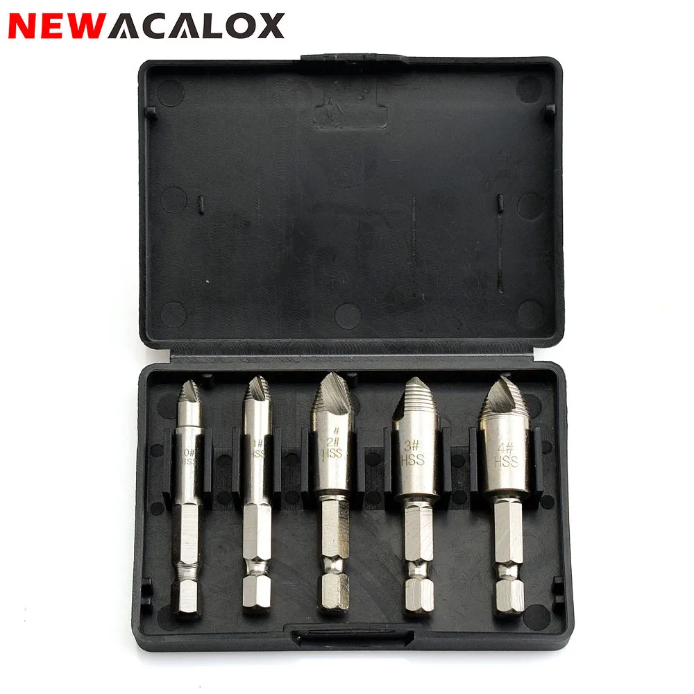 

NEWACALOX HSS Easy Speedout Stripped Remove Damaged Screw Extractor Set 0# 1# 2# 3# 4# Broken Stuck Screw Removal Tool Kit