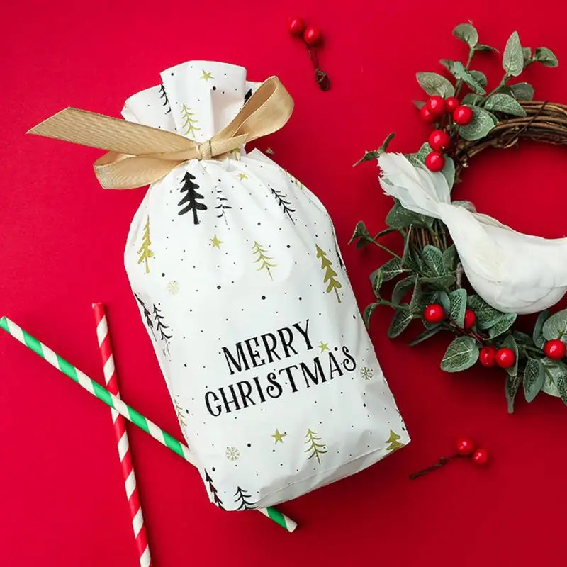 

10pcs/set Creative Christmas Bags christmas tree with tie Cookies Biscuit Candy Bags Favor Gift Box Christmas Bag Decor