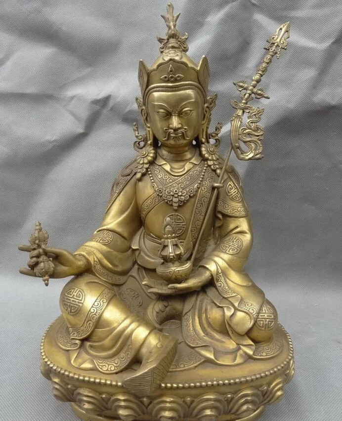 

song voge gem S3297 12" Tibet Pure Brass Guru Padmasambhava Buddha Rinpoche Buddha Joss Seat Statue