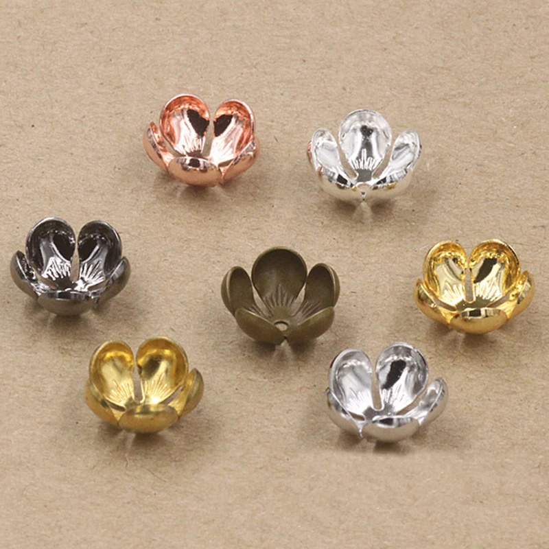 

50pcs Rose Gold Silver Color 13*5mm Copper Flower Bead Caps Flower Filigree Loose Spacer Bead End Caps For DIY Jewelry Making