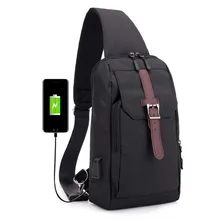 Черный нагрудная сумка Для мужчин Повседневное плеча Crossbody сумка зарядка через usb нагрудная сумка для путешествий сумка мужской Y700