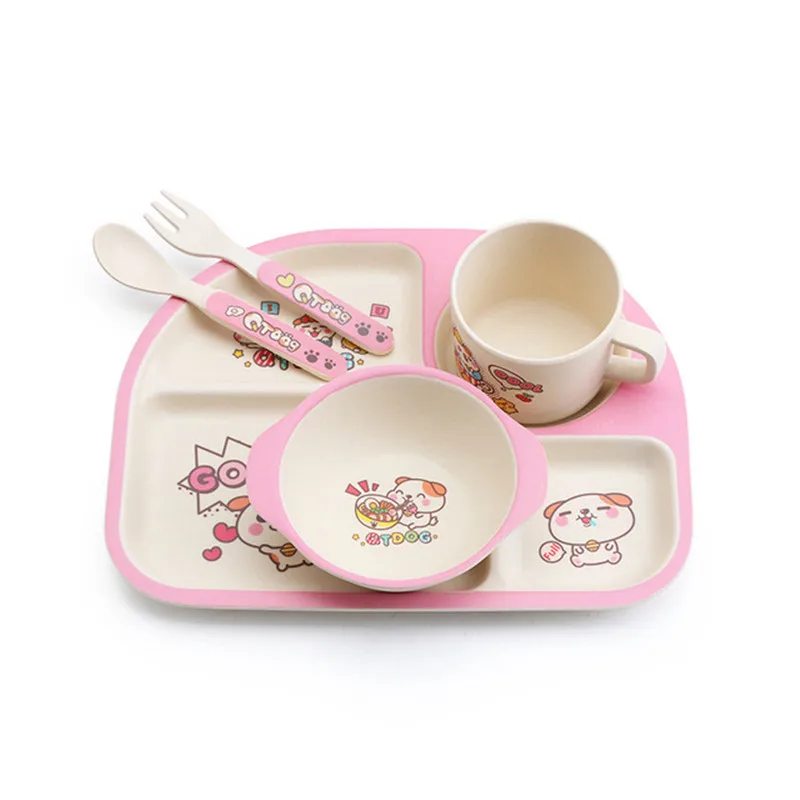 5 шт./компл. Экологичные бамбуковые волокна тарелки для малышей 4 слота детская посуда столовая посуда креативный подарок для малышей - Цвет: 7020-Pink