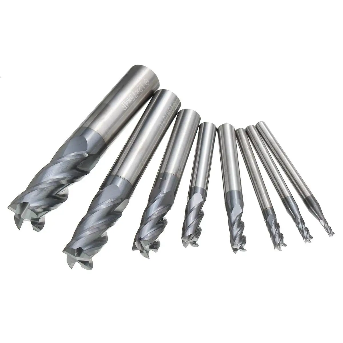 Preise 8 teile satz 4 Flöten Hartmetall schaftfräser Set Wolfram Stahl Basis Metall Fräser Werkzeug CNC 2 12mm mit Blau Fall