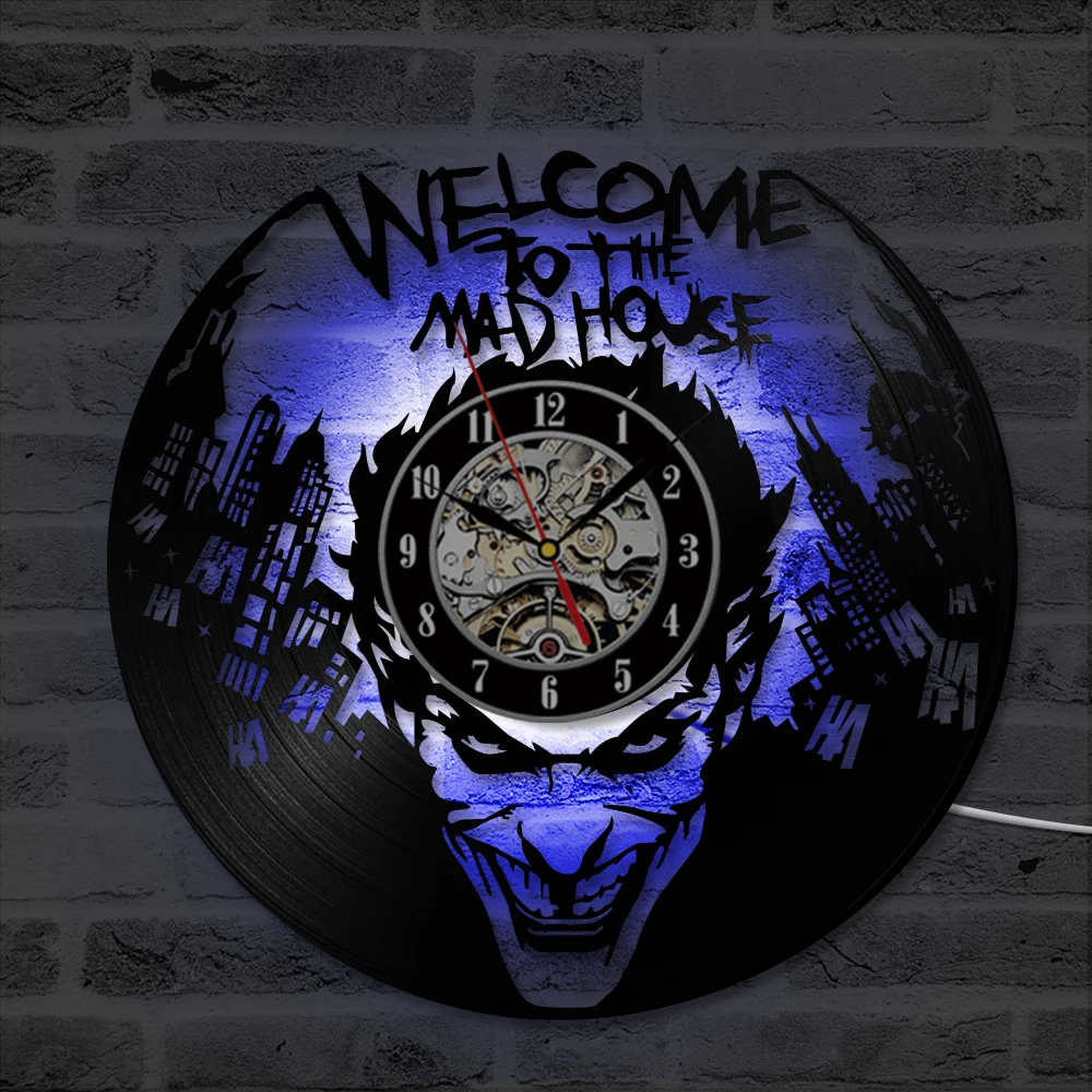 Joker Shape LED Record Clock Creative Round Vinyl Record Clock Gift for Friend Classic Batman