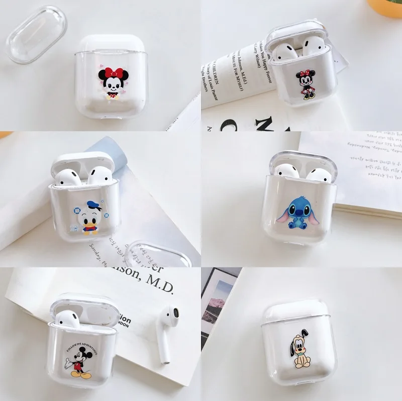 Мультяшный Жесткий Чехол для AirPods 1 Minnie Mickey Stich Goofy прозрачный пластиковый корпус для airpods 2 наушники милый Дональд Дак чехол