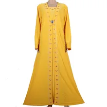 Islamic Clothing for Women Muslim Abaya Dress Beading Design Modest Jilbabs and Abayas Kaftan Dress Yellow 55X1090-1