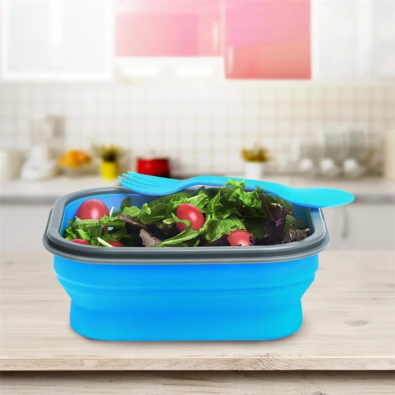 

Mrosaa Collapsible Silicone Food Lunch Box Dinnerware BPA Free Foldable Bento Fruit Salad Storage Box Container Tableware