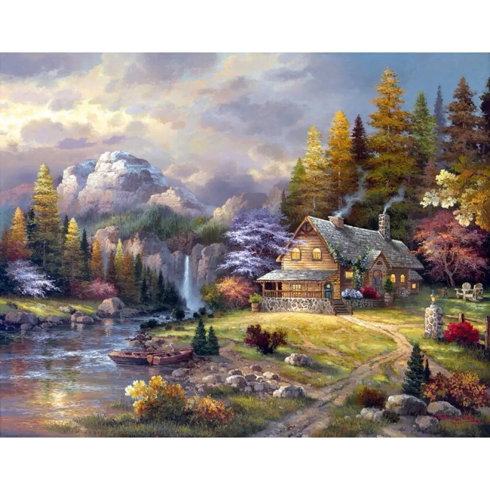 

Hand painted Modern oil paintings Mountain Hideaway Landscape art pictures on canvas for wall decor High quality