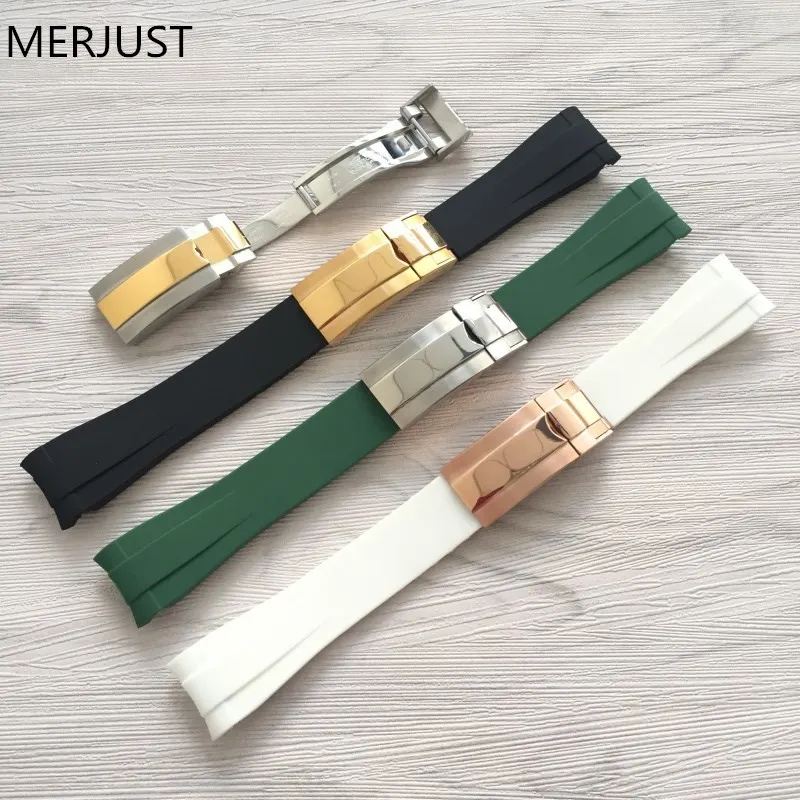 

MERJUST Brands 20mm Black Blue Green White Mens Silicone Rubber GMT Watch Band Strap For Daytona Submarine ROLE Sub-mariner