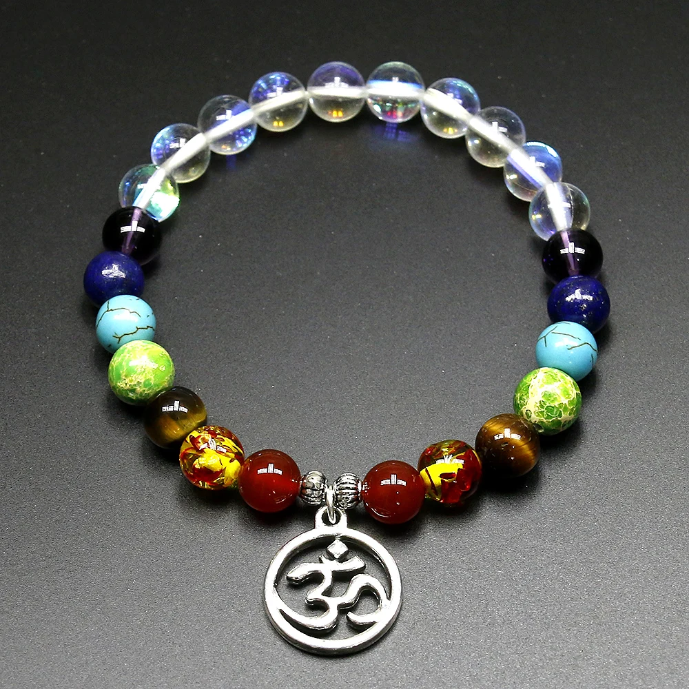 Moonstone with Howlite/Tiger Stone Black Lave 7 Chakra Bracelet Mixed Stone Healing Pray Mala Beads Bracelet Men and Women