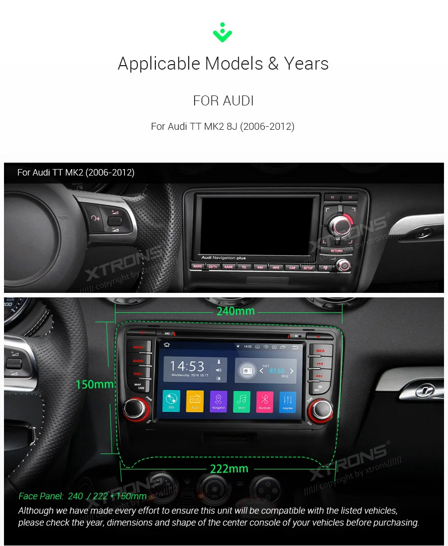 Sale 7" Android 9.0 Pie OS Car DVD Multimedia Navigation GPS Radio for Audi TT MK2 (8J) 2006-2014 with Car Play Function Support 3