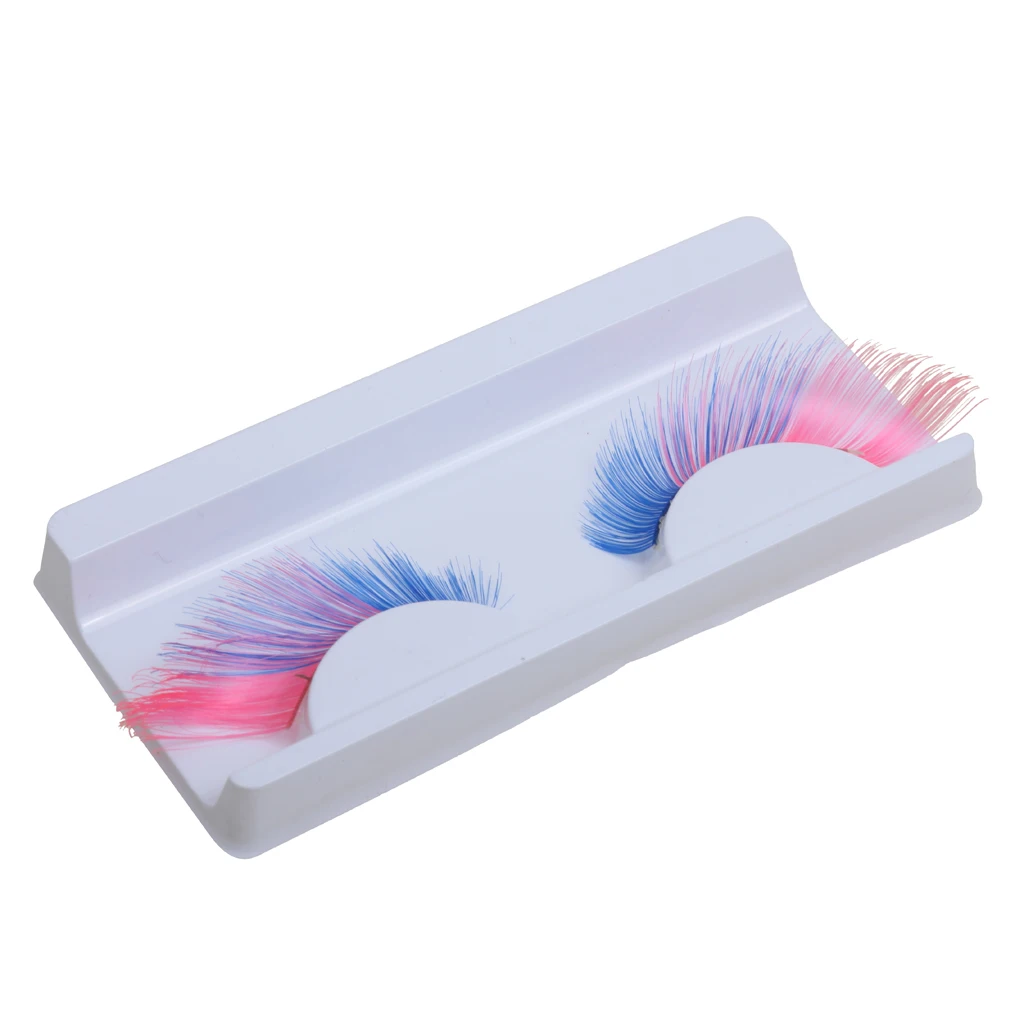 1 Pair Long Exaggerated False Eyelashes Costume Party Halloween Blue+Pink Look Bright & Attractive Made Of Soft Fiber